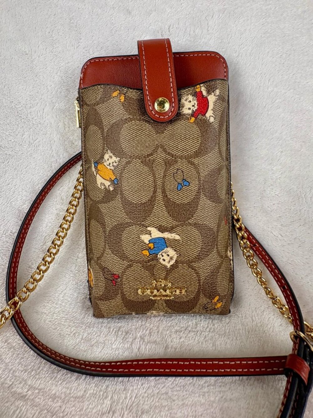 Coach Phone Crossbody in Signature Canvas with Cat Mittens Print